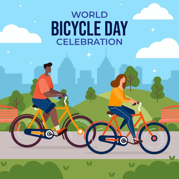 Illustrazione piatta per la celebrazione della giornata mondiale della bicicletta