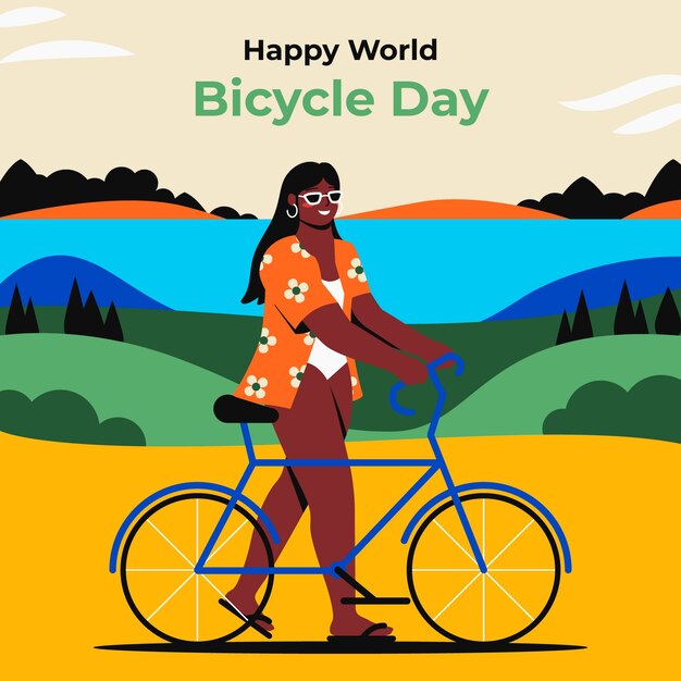 Flat illustration for world bicycle day celebration