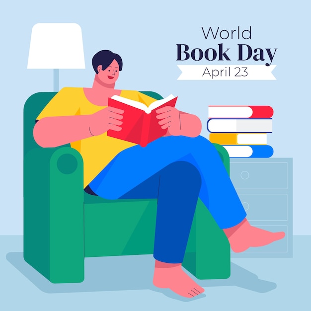 Плоская иллюстрация к празднованию всемирного дня книги