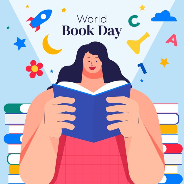 Free vector flat illustration for world book day celebration