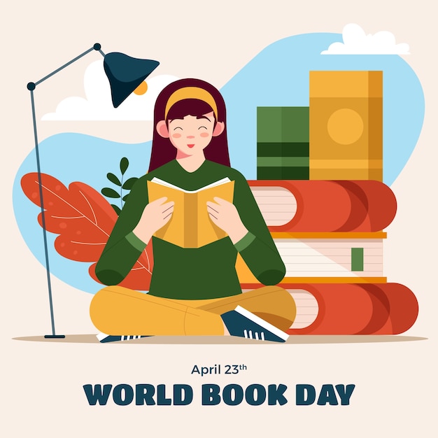 Плоская иллюстрация к празднованию всемирного дня книги