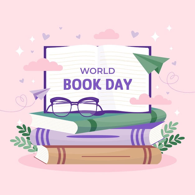세계 책의 날 축하를 위한 평면 그림