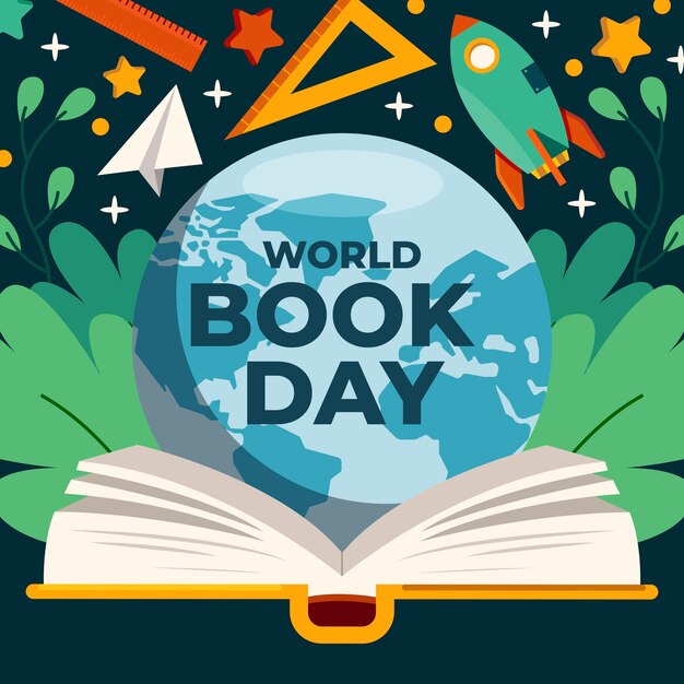 世界書籍の日を祝うためのフラットイラスト
