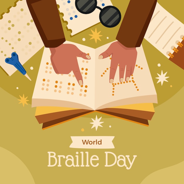 Vettore gratuito illustrazione piatta per la giornata mondiale del braille