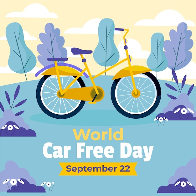 World Car Free Day Awareness Flat Illustration