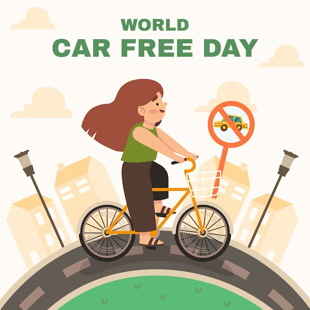 Плоская иллюстрация ко всемирному дню без автомобиля