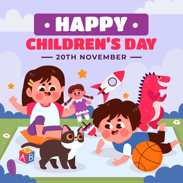 Free vector flat illustration for world children's day celebration with kids playing