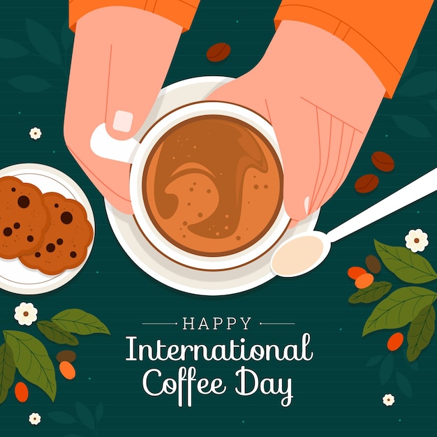 世界コーヒーデーの祝賀のためのフラットイラスト