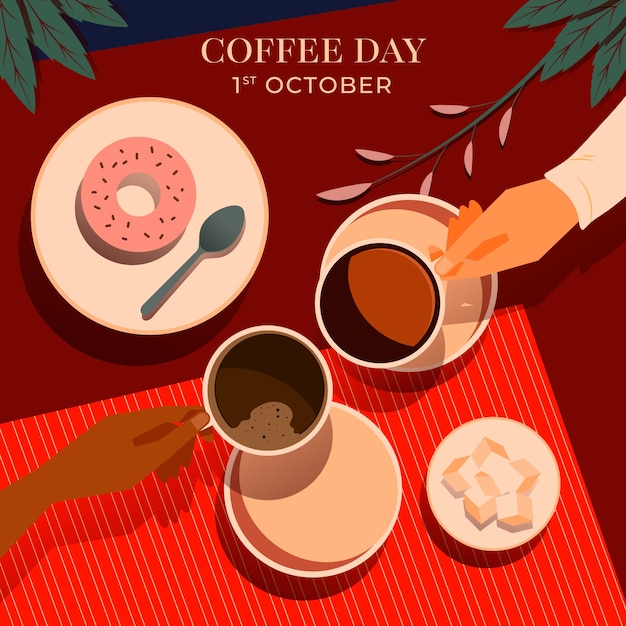 Плоская иллюстрация для празднования Всемирного дня кофе