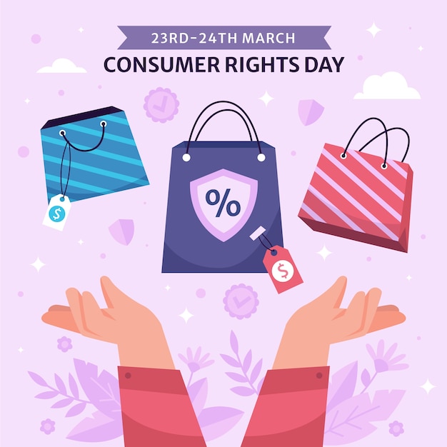 Vettore gratuito illustrazione piatta per la giornata mondiale dei diritti dei consumatori.