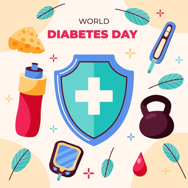 Illustrazione piatta per la consapevolezza della giornata mondiale del diabete