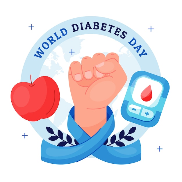 Vettore gratuito illustrazione piatta per la consapevolezza della giornata mondiale del diabete