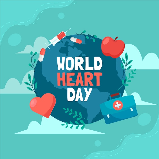 Плоская иллюстрация для осведомленности о Всемирном дне сердца