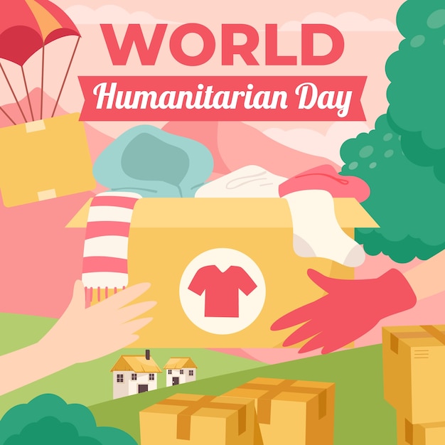 Vettore gratuito illustrazione piatta per la giornata mondiale umanitaria