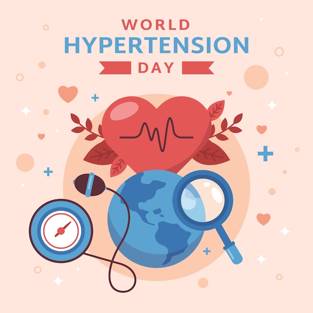 Vettore gratuito illustrazione piatta per la consapevolezza della giornata mondiale dell'ipertensione