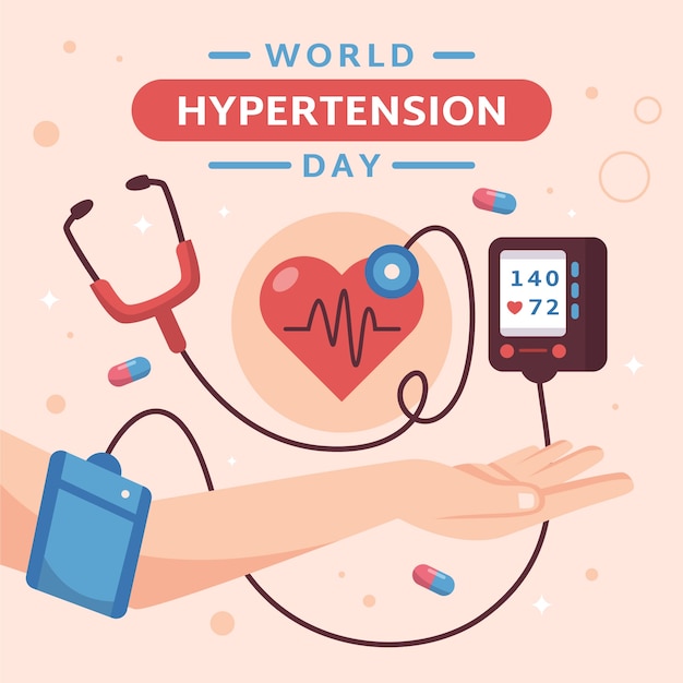Illustrazione piatta per la consapevolezza della giornata mondiale dell'ipertensione