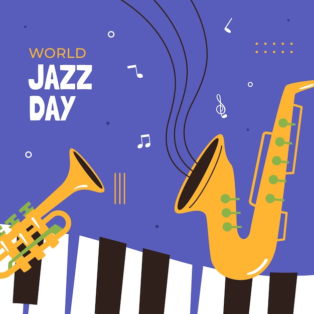 Vettore gratuito illustrazione piatta per la giornata mondiale del jazz