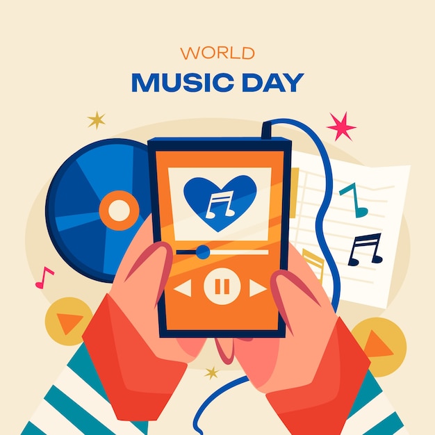 Free vector flat illustration for world music day celebration