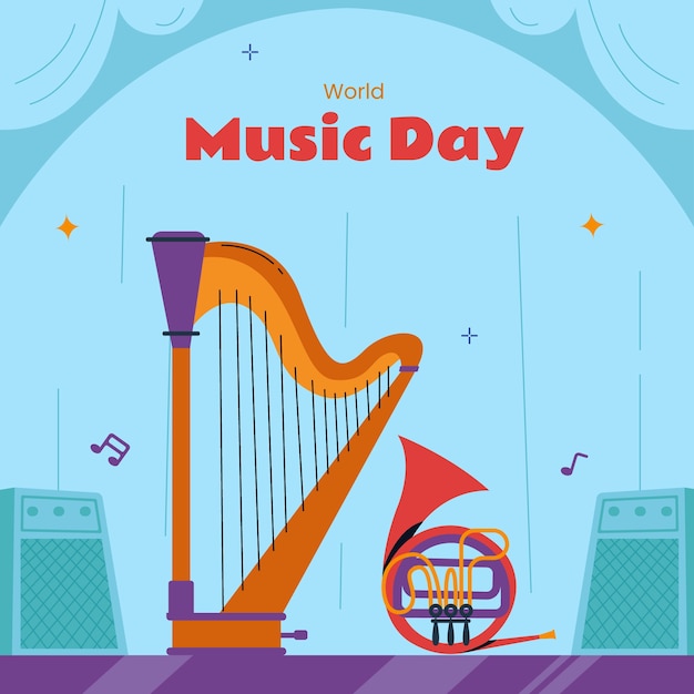 Flat illustration for world music day celebration