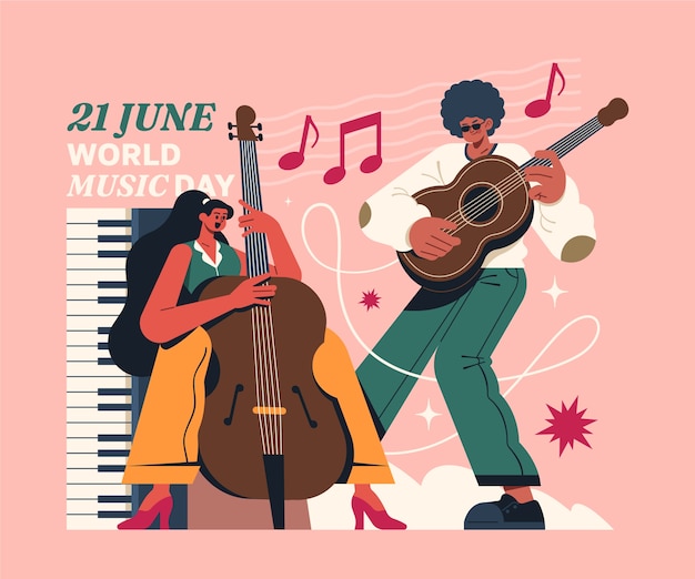 Flat illustration for world music day celebration