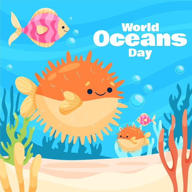 Free vector flat illustration for world oceans day celebration