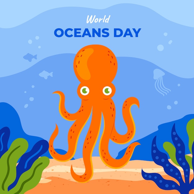 Flat illustration for world oceans day celebration