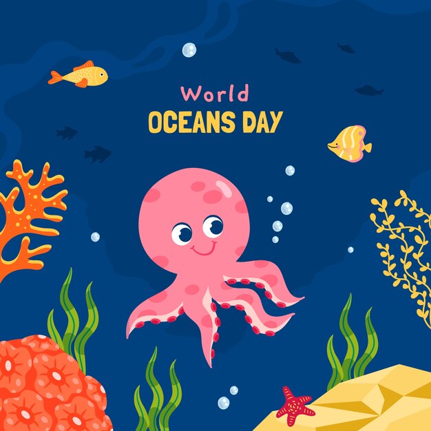 flat illustration for world oceans day celebration