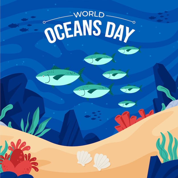 Flat illustration for world oceans day celebration