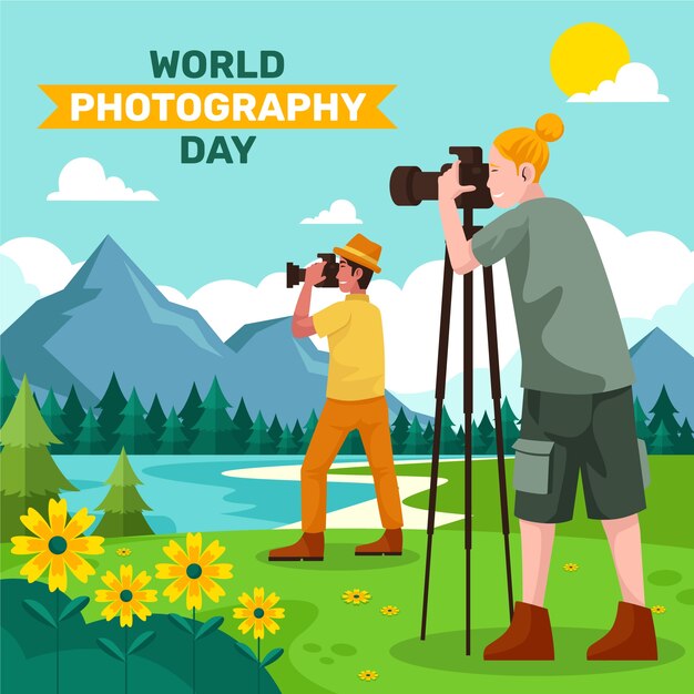 flat illustration for world photography day celebration