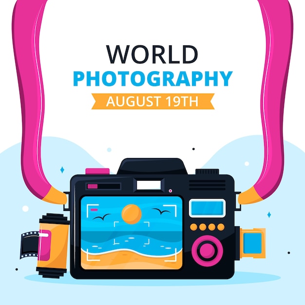 Illustrazione piatta per la celebrazione della giornata mondiale della fotografia