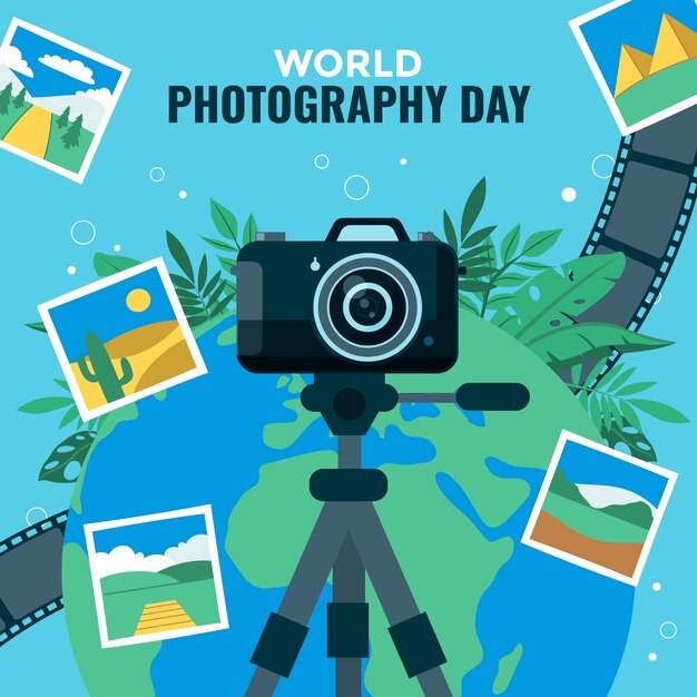 Flat illustration for world photography day celebration