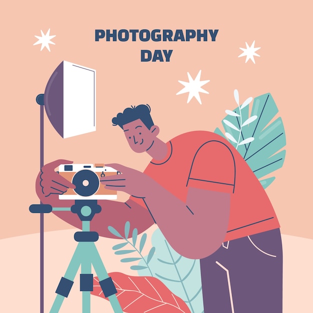 Illustrazione piatta per la celebrazione della giornata mondiale della fotografia