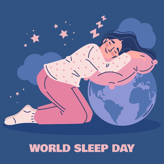 Vettore gratuito illustrazione piatta per la giornata mondiale del sonno.
