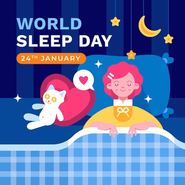 Illustrazione piatta per la giornata mondiale del sonno.