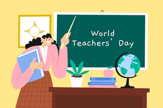 世界教師の日を祝うための平らなイラスト