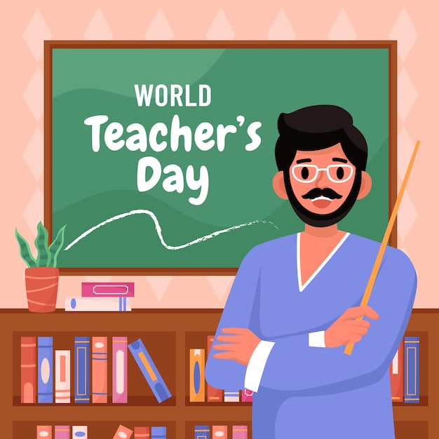Vettore gratuito illustrazione piatta per la giornata mondiale dell'insegnante