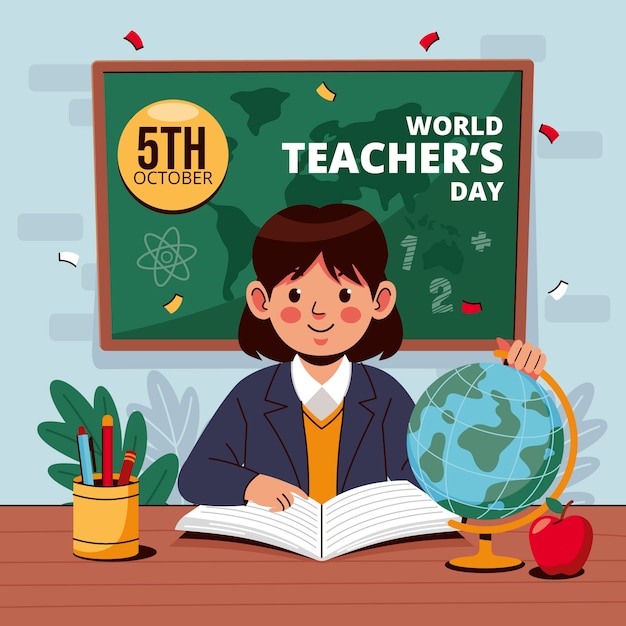 Vettore gratuito illustrazione piatta per la giornata mondiale degli insegnanti