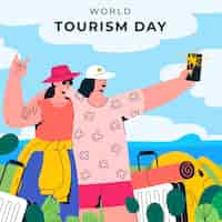 Vettore gratuito illustrazione piatta per la celebrazione della giornata mondiale del turismo