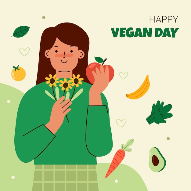 Flat illustration for world vegan day celebration