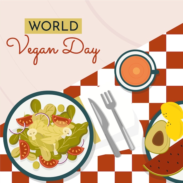 Illustrazione piatta per la celebrazione della giornata mondiale vegana