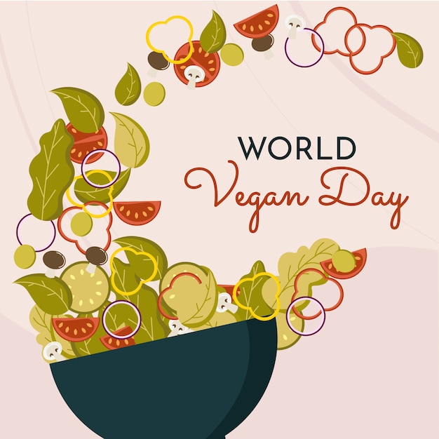 Vettore gratuito illustrazione piatta per la celebrazione della giornata mondiale vegana