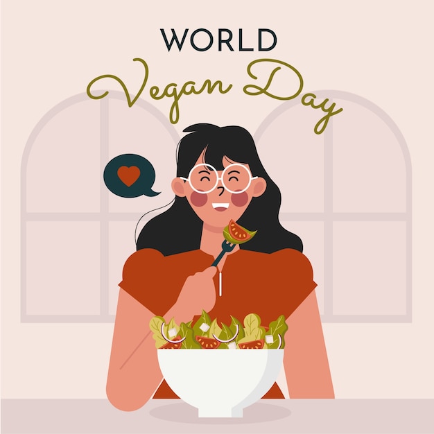 Illustrazione piatta per la celebrazione della giornata mondiale vegana