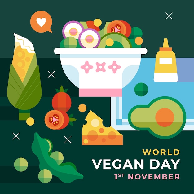 Illustrazione piatta per la celebrazione della giornata mondiale vegana