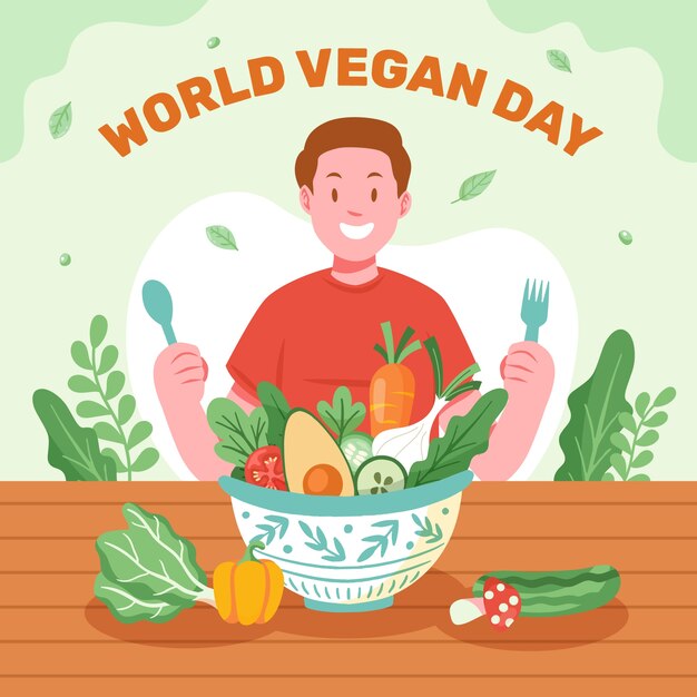 Flat illustration for world vegan day celebration