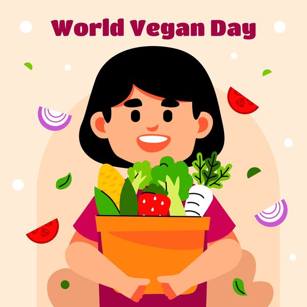 Flat illustration for world vegan day celebration