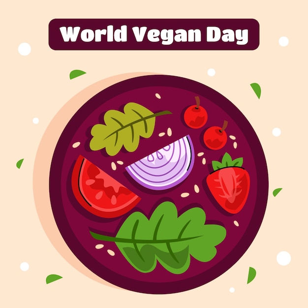 Illustrazione piatta per la celebrazione della giornata mondiale vegana