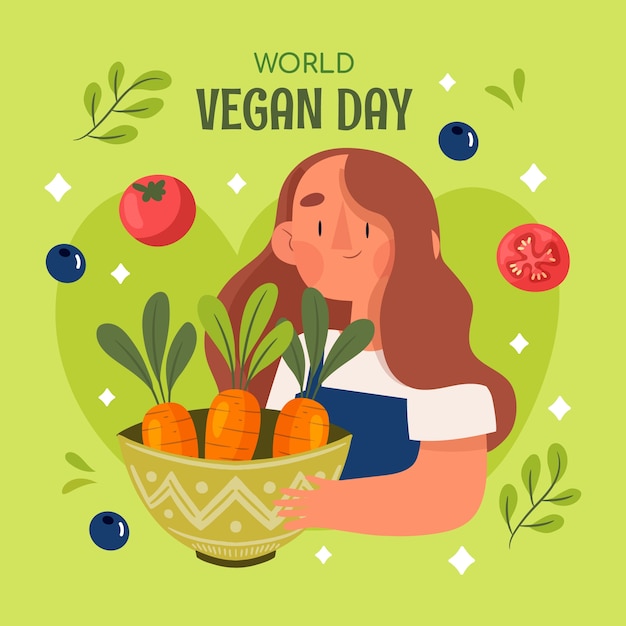 Illustrazione piatta per la celebrazione della giornata mondiale vegana