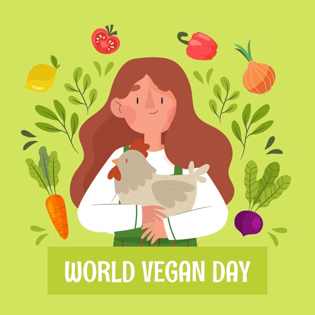 Illustrazione piatta per la celebrazione della giornata mondiale vegana