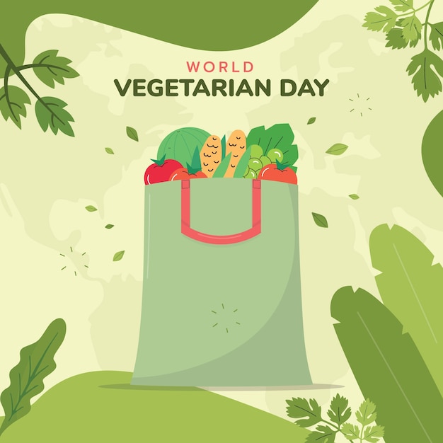 Vettore gratuito illustrazione piatta per la celebrazione della giornata mondiale vegana