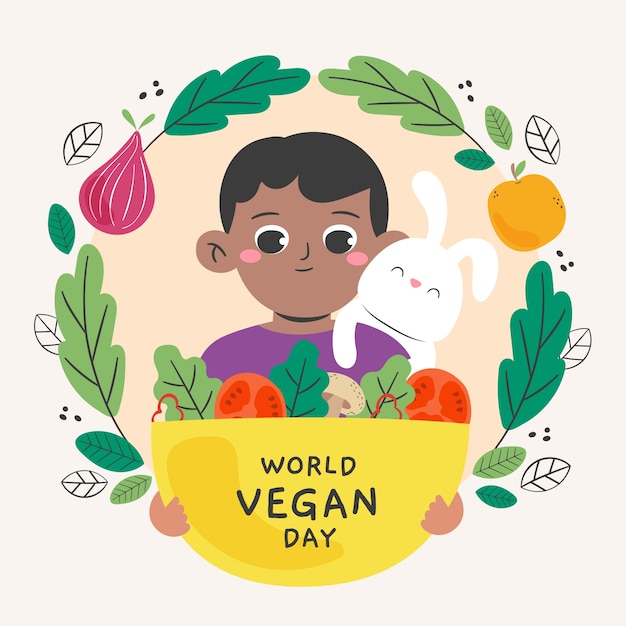 Vettore gratuito illustrazione piatta per la celebrazione della giornata mondiale vegana